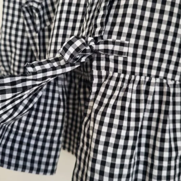 Retro Gingham Puff Sleeve Peplum Blouse Black White Size M - Picture 6 of 10